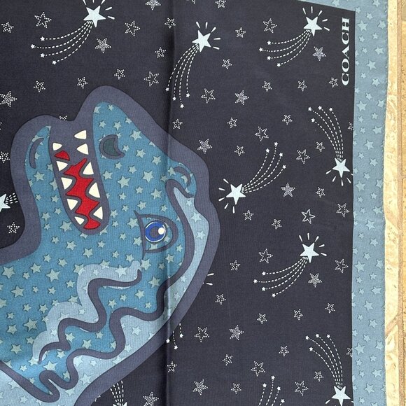 COACH REXY SHOOTING STAR PRINT SILK SQUARE SCARF:NWT BLACK/MARINECZ424 - Picture 5 of 6